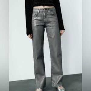 Zara Mid-Rise Full Length Foil Jeans